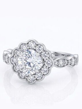 Vintage Style Edwardian Halo Ring - 925 Sterling Silver Charmed Aroma Art Deco